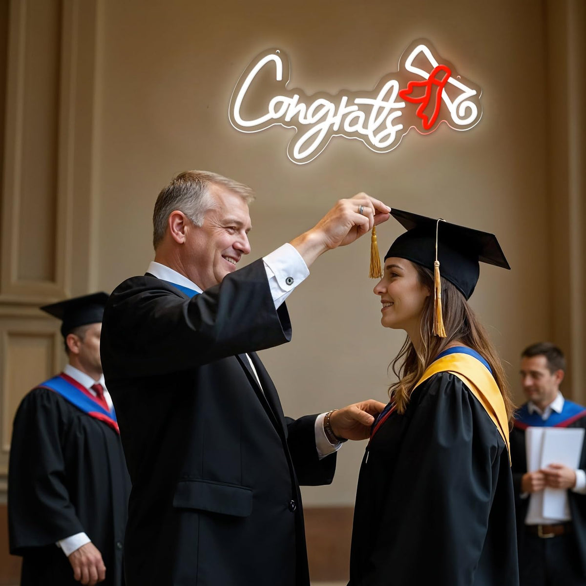 Congrats Graduation Neon Sign - Class of 2025 Graduation Party Decorations,LED Neon Light Up Sign for Photo Backdrop,Graduate Ceremony Wall Decor for High School College Celebration