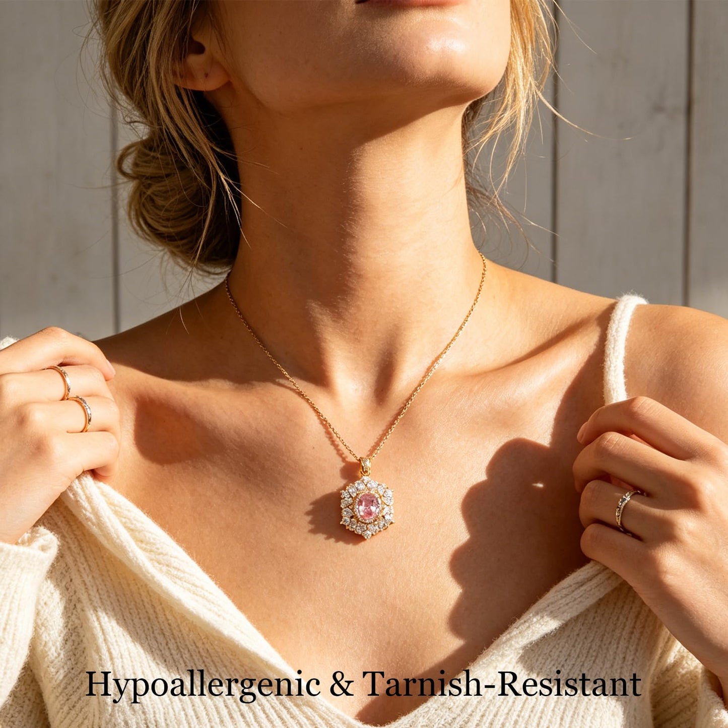Pink Baroque Rose Quartz Necklace for Women-Gold Plated October Birthstone Healing Crystal Necklace For Valentines Day Mother's Day Christmas Birthday Gifts