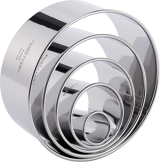 Cookie Cutter Set, 5 Pc. Kit, Measuring 1'', 2'', 3'', 4'' and 5'', Round Metal Baking Rings for Pastry, Biscuits, and Dough Cutting, Heavy Duty and Reusable, Multiple Sizes