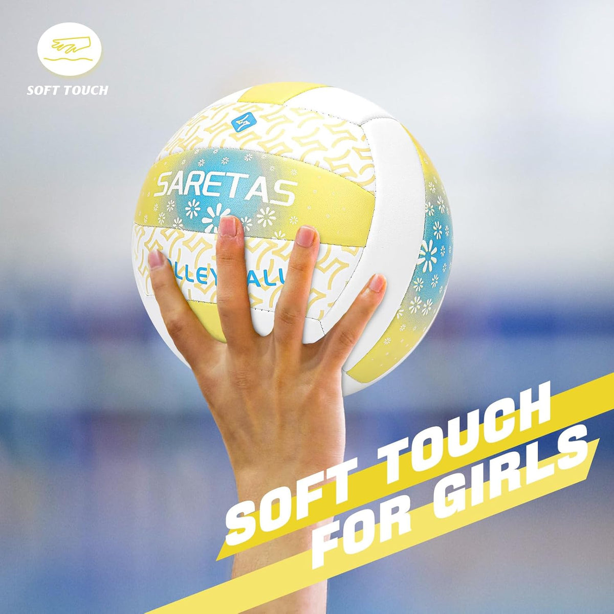 Beach/Water/Sand Volleyballs, Outdoor/Indoor Official Size, Soft Touch Volleyball for Beginners, Cute Volley Ball for Girls/Kids/Youth, Ideal Gifts with Pump for Backyard, Pool, Middle School