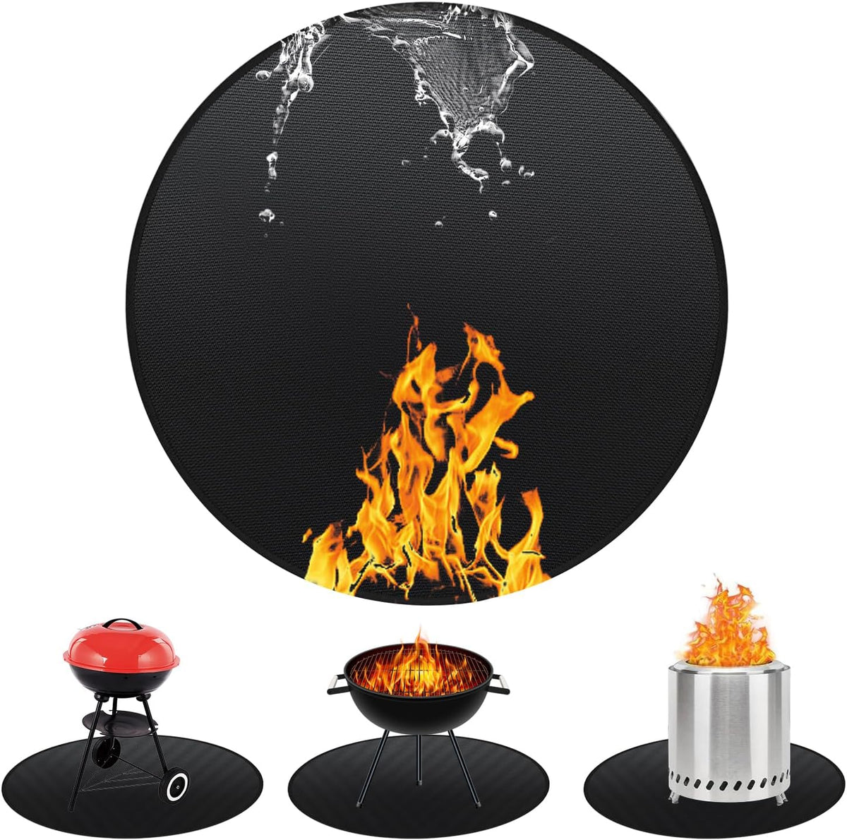 Round BBQ Grill Mat, 36 inches Double-Sided Fireproof Pad for Indoor Outdoor Grilling 4-Layer Oil-Proof Waterproof Protector for Deck Patio