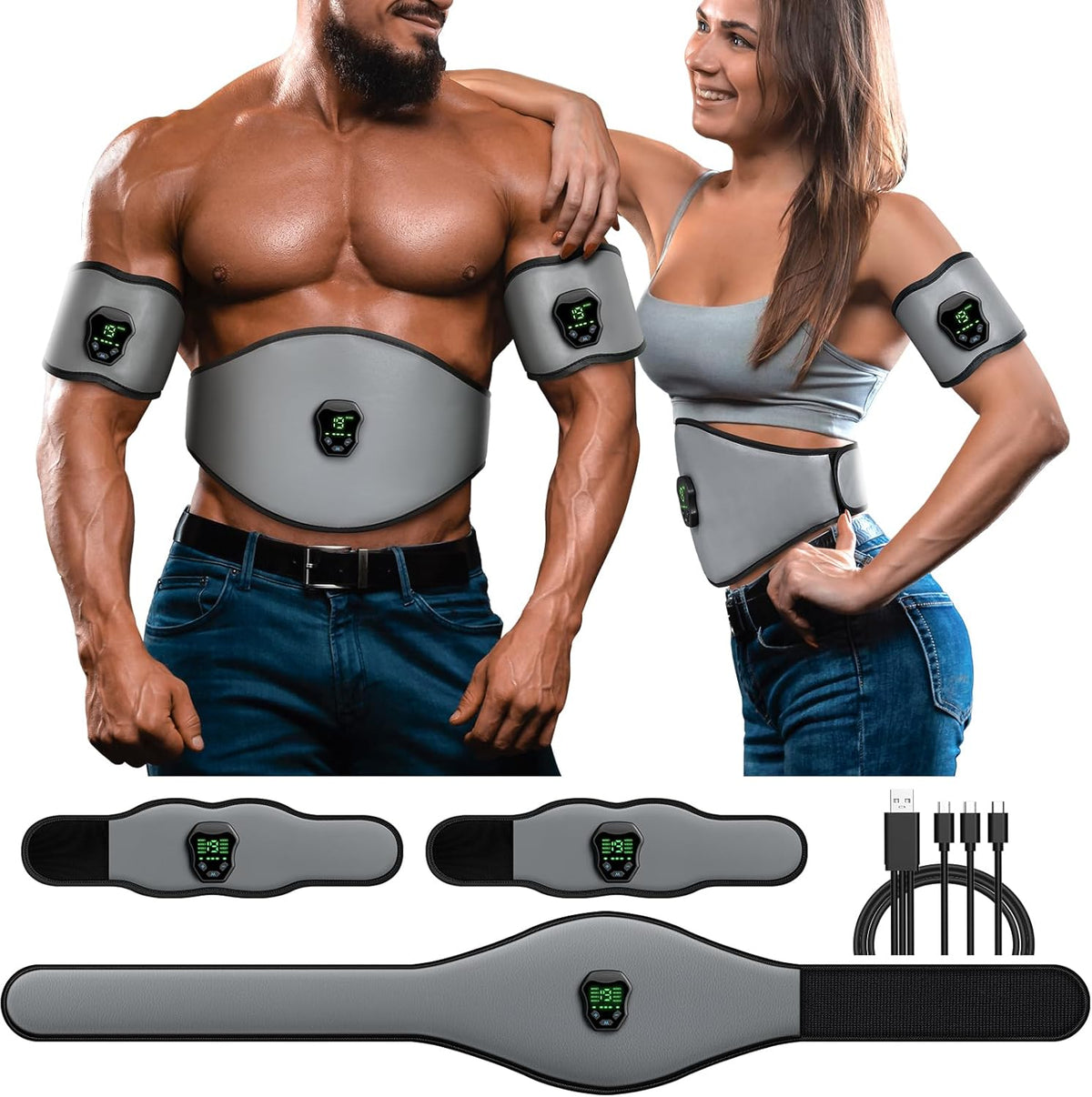 NEWPINE Fitness Belt, Powered Muscle Stimulator for Home Use, for Muscle Conditioning Grey