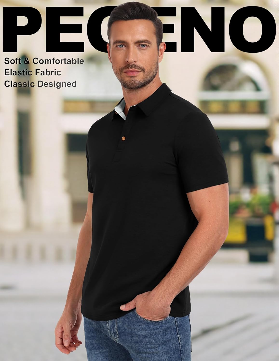 PEGENO Mens Polo Shirts Short Sleeve Casual Cotton Golf Shirts Performance Polo Shirts for Men