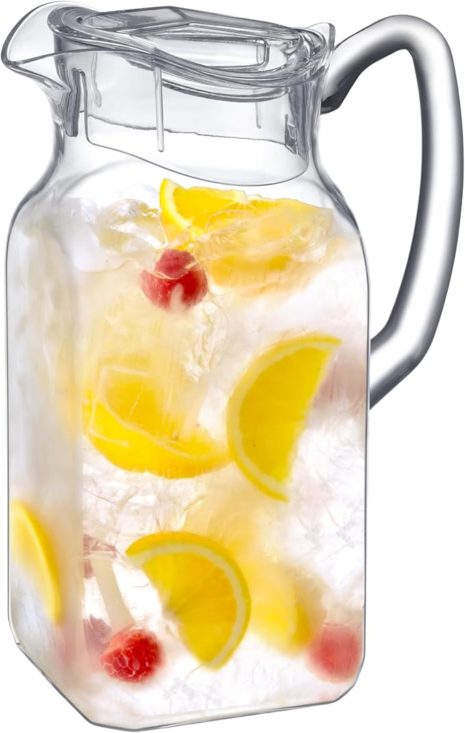 Amazing Abby - Quadly - Plastic Pitcher (64 oz, 2 Quart), Clear Water Pitcher with Lid, Fridge Jug, BPA-Free, Shatter-Proof, Great for Iced Tea, Sangria, Lemonade, Juice, Milk, and More