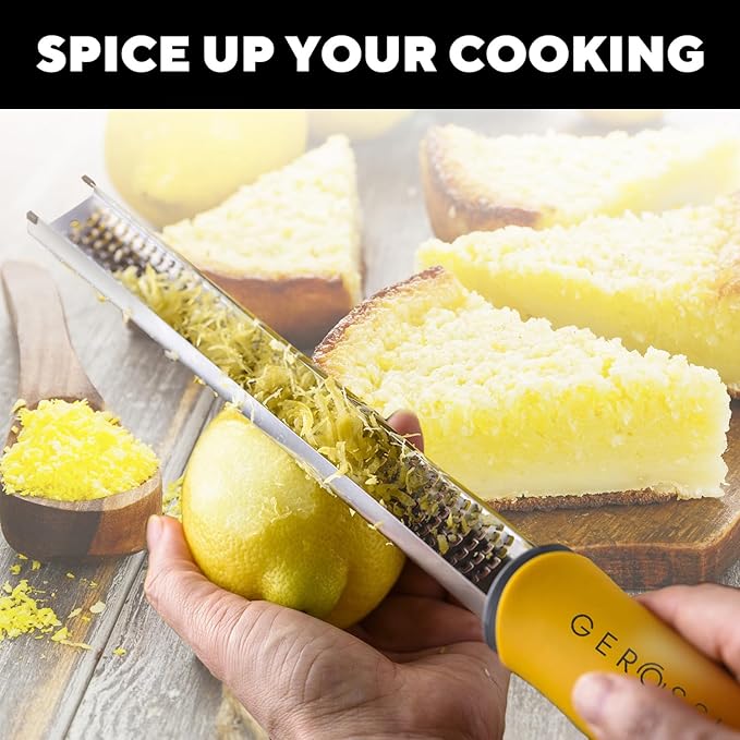 Stainless Steel Cheese and Citrus Zester Grater w/Extra Sharp Blade - Perfect for Lemons, Parmesan, Garlic, Chocolate - Spice Up any Kitchen Dish in Seconds with Your Premium Hand Held Shredder