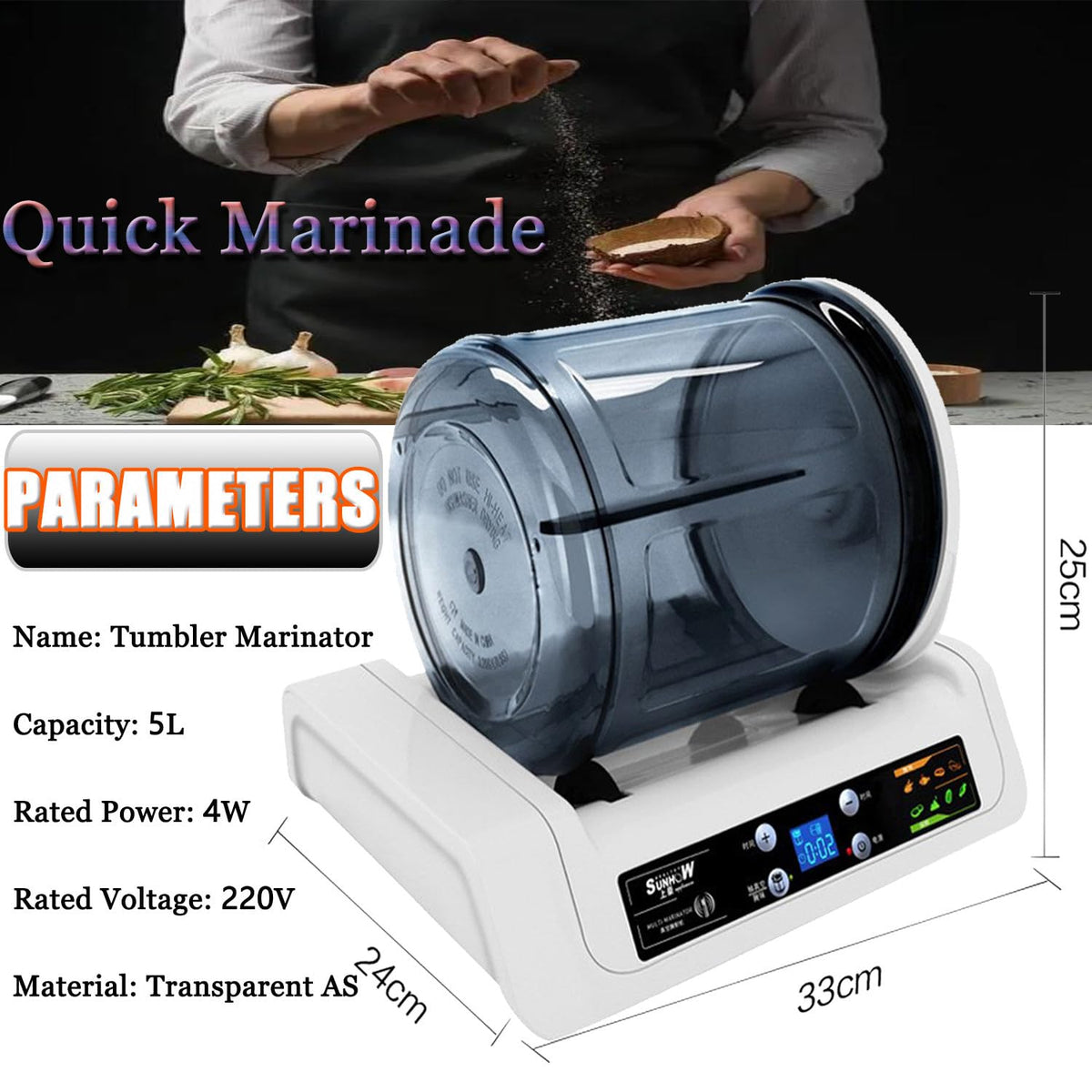 Vacuum Meat Tumbler Marinator, Automatic Electric Tumbler Marinating Machine, Canister Meat & Vegetable Marinator, for Chicken, Burger, Marinated, Bacon