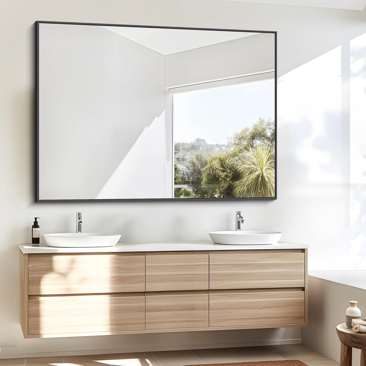 Bathroom Mirror,36x48 inch Large Wall Mirror for Bathroom Wall Mounted Black Rectangle Corner Mirrors,Black Bathroom Mirror for Living Room,Farmhouse,Bedroom Entryway,Horizontal/Vertical