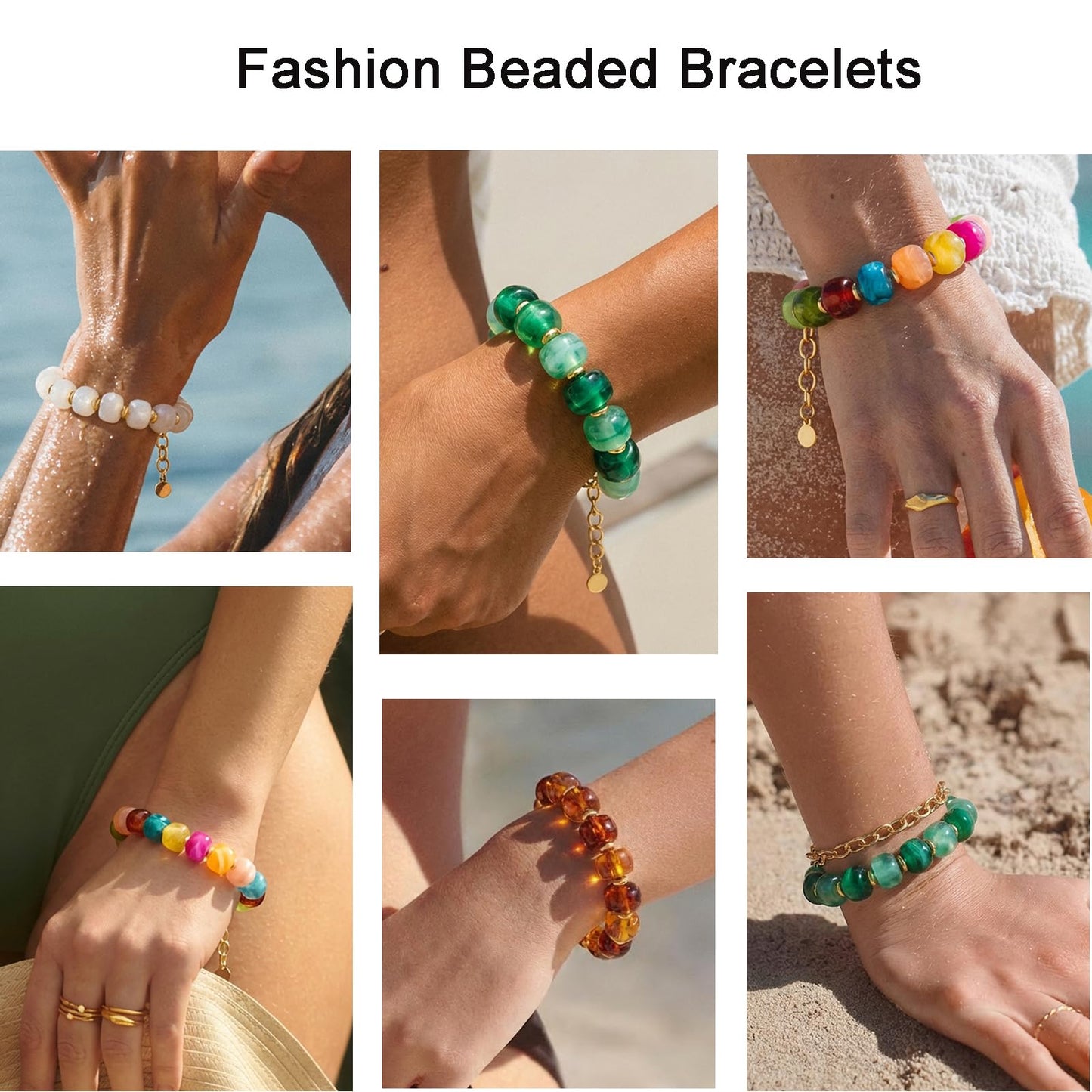 HolidayQbee Beaded Bracelets for Women Dainty Chunky Bracelet Amber Beaded Boho Summer Bracelet Fashion Trendy Stone Beads Bracelet Beach Jewelry Gifts