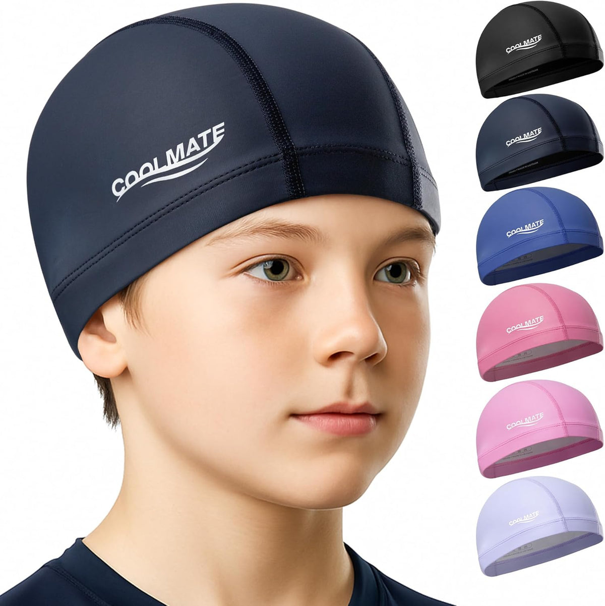 COOLMATE Fabric Swim Cap for Adult Women Men Kid 3 4 6 8 14 16, Silicone Water Resistant Layer, Cloth Swim Cap Gifts for Swimmers, Lightweight for Pool, Lap Swimming (1 pc)