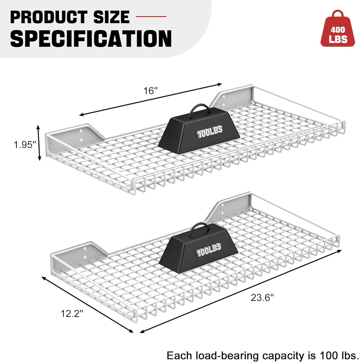 Ultrawall Wall Mounted Storage Shelf for Garage, 4 Pack Metal Shelf Rack, Heavy-Duty Wall Organizer Shelves Suitable for Shop, Shed, Garage 23.5inch x 12inch(White)