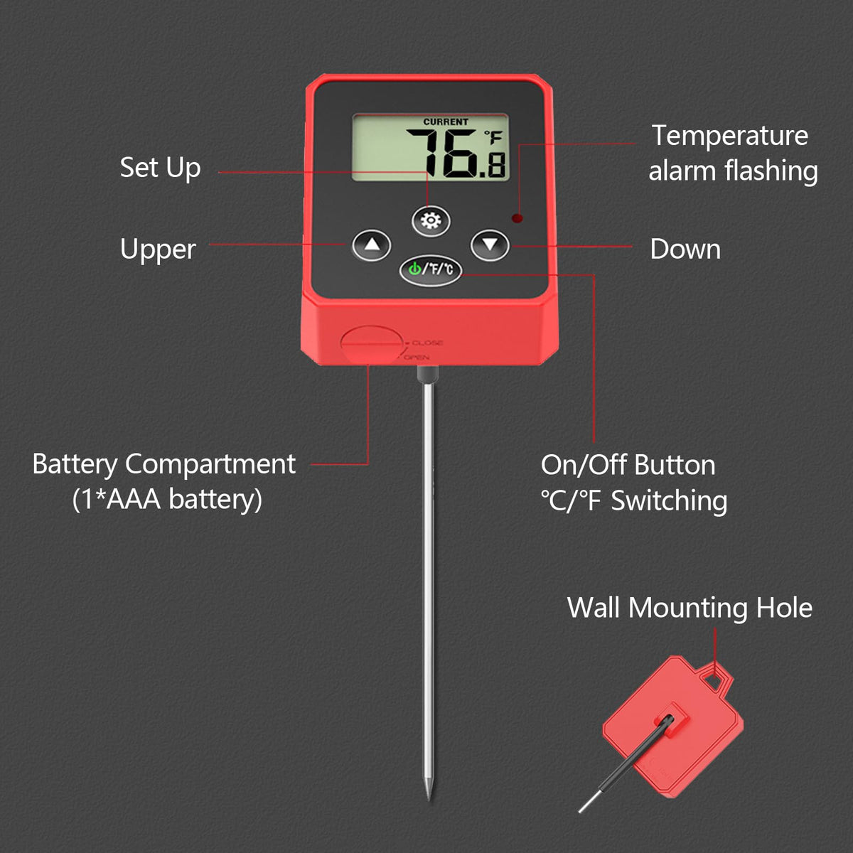 Timloon Waterproof Digital Candy Thermometer for Candy Making, Instant Read Cooking Thermometer with Pot Clip, Backlight LCD, 8" Long Probe, Temperature Alarm, ℃/℉ Switch for Kitchen, Outdoor BBQ