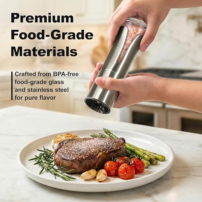 Aelga Salt Grinder Refillable - 4oz Manual Stainless Steel Salt Mill with Wood Lid, 5-Level Adjustable Coarseness, Silicone Funnel