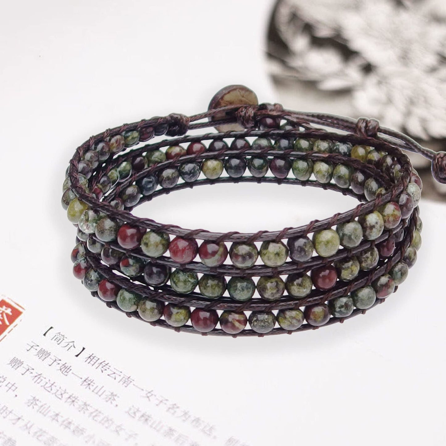 Ayriwoyi Leather Wrap Bracelet for Women Natural Beaded Stone Bracelets Dragon Blood Womens Boho Bracelet Adjustable Handmade Jewelry Gifts for Women