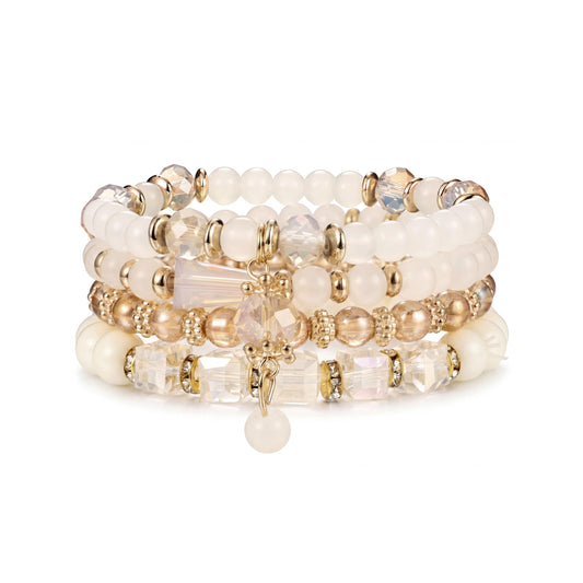 Tungary 4Pcs Beaded Bracelets for Women Bohemian Bracelet Stacks Handmade Natural Stone Stretch Bracelets Multi-Color Daily Wear Accessories Summer Beach Boho Jewelry Gift Yellow Bracelet Set