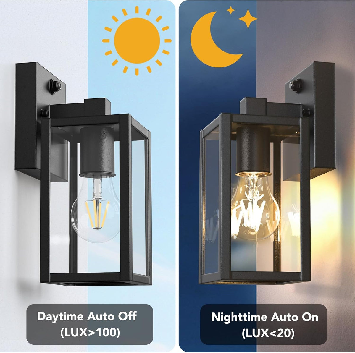 PARTPHONER Dusk to Dawn Outdoor Light Fixtures, 2-Pack Sensor Porch Lights, Waterproof Exterior Wall Sconce Lighting Lamp, Waterproof Wall Lantern for House, Doorway, Garage (Black)