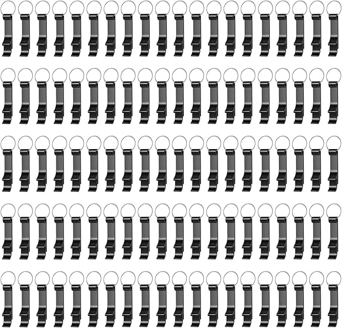 400 Pack Black Metal Bottle Opener Keychains Bulk, Tiny Beverage Opener Party Favor (Black, 400 Pcs)