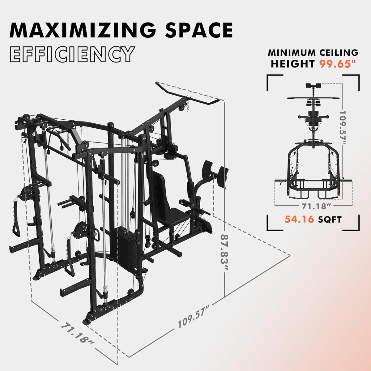 GMWD SmithΔ Machine Power Cage, Multi-Function Home Gym System with Cable Crossover System, Dual-Sided Workout Station with 121LBS Weight Stack, Power Rack, Functional Trainer, All in One Home Gym