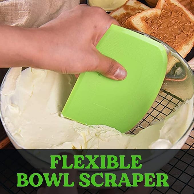 SURDOCA Dough Scraper Bench Scraper - 3P 8.3x5.5" Plastic Flexible Bowl Scraper, Sharp Edge & Angles Cake Scraper. Non-Slip Bakeware Decorating Tools Sculpting & Modeling Tools - Green+Blue+White