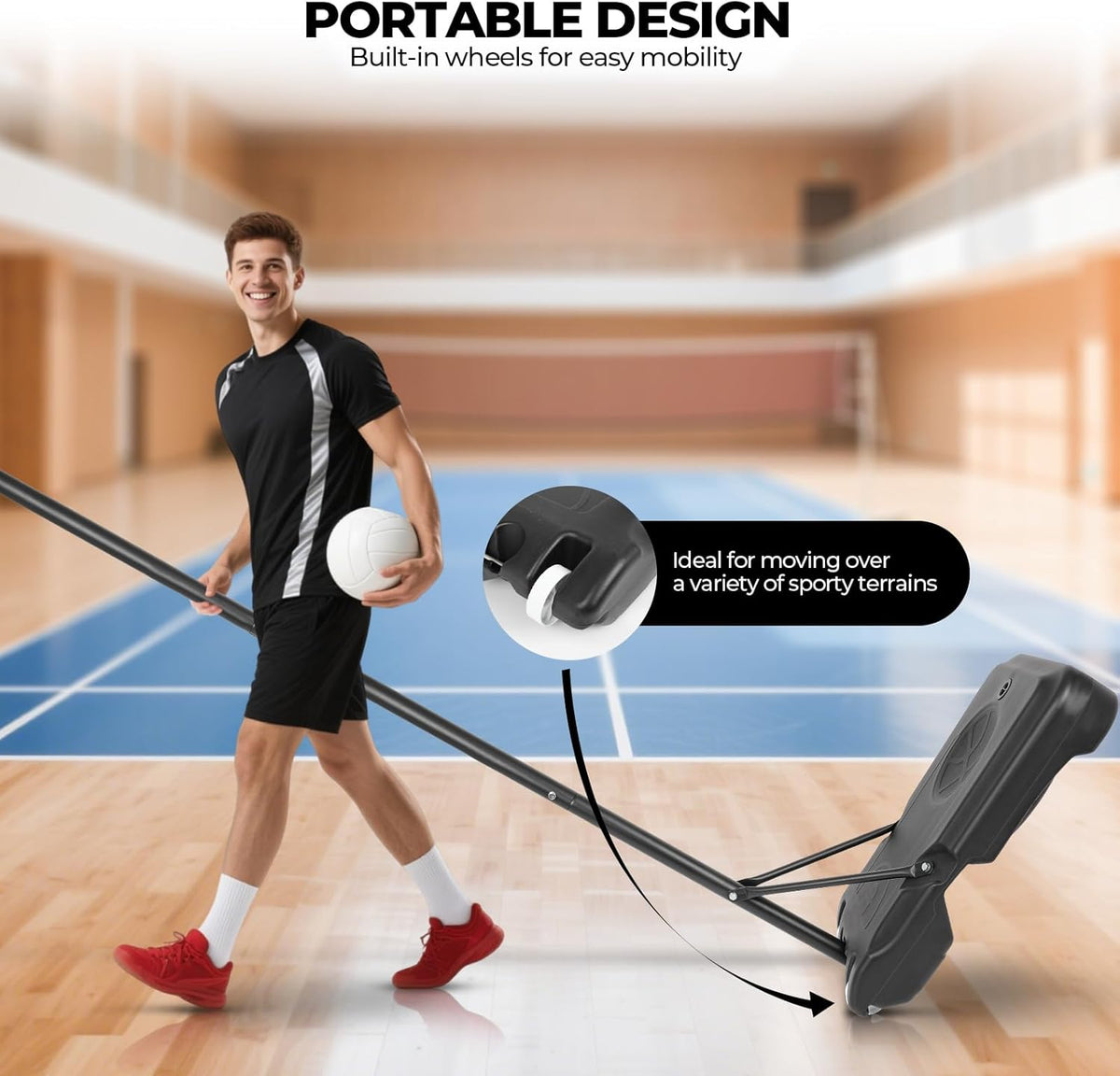 Volleyball Setter Trainer Net Setting Training Equipment，with Mobile Pulleys, Adjustable Height/Angle,Can Be Filled with Water，Indoor and Outdoor Volleyball Serve, Dunk and Set Practice Net