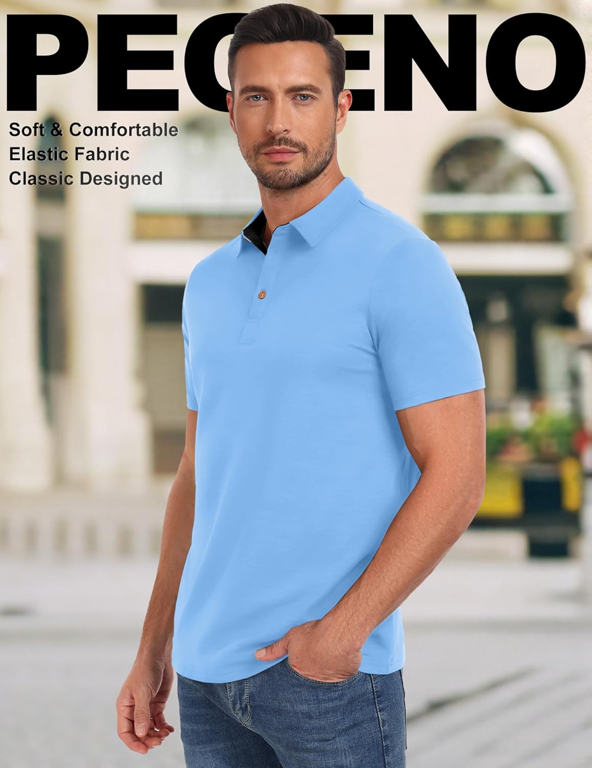 PEGENO Mens Polo Shirts Short Sleeve Casual Cotton Golf Shirts Performance Polo Shirts for Men