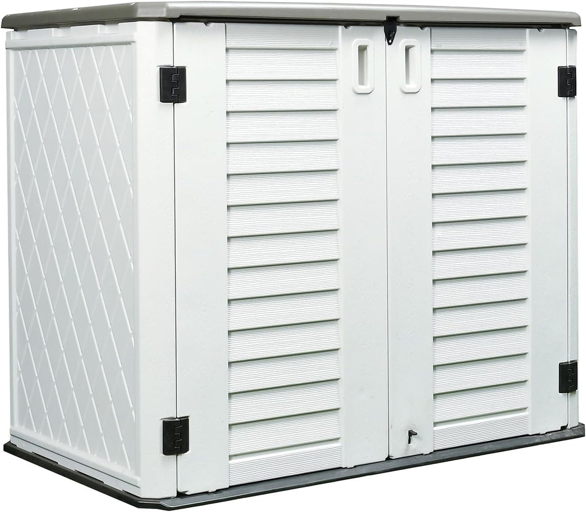 HOMSPARK Storage Shed Weather Resistance, Multi-Purpose Outdoor Storage Cabinet Waterproof, Outdoor Storage Cabinet for Bike, Garbage Cans, Lawnmower, Garden Accessories (off white, Standard-26 cu ft)