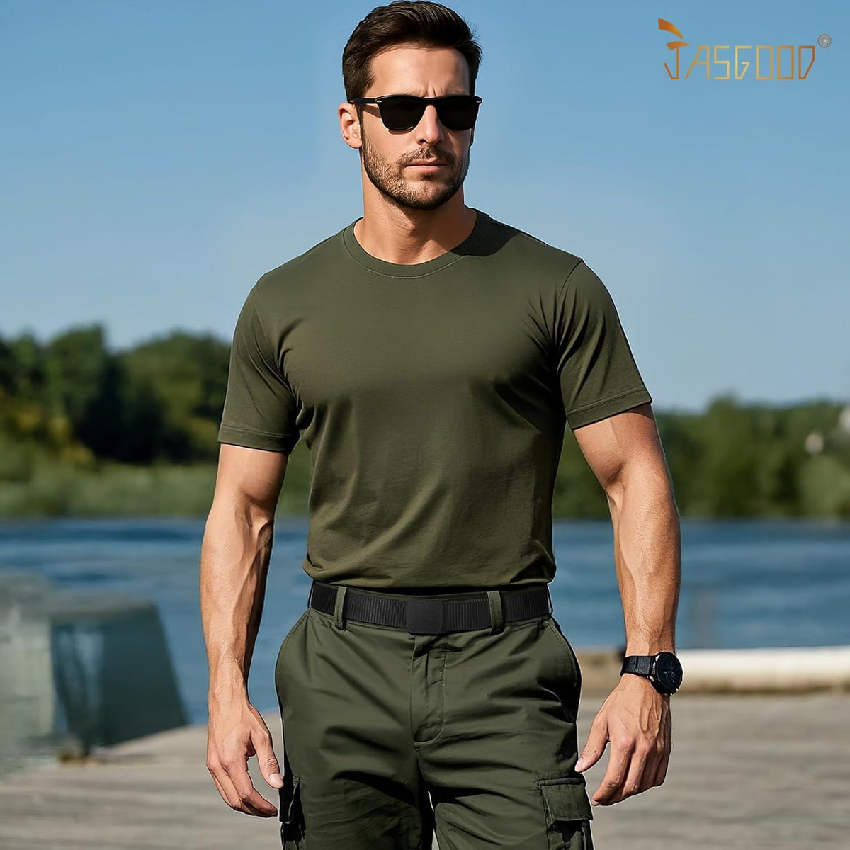 JASGOOD Nylon Canvas Breathable Military Tactical Men Waist Belt With Plastic Buckle