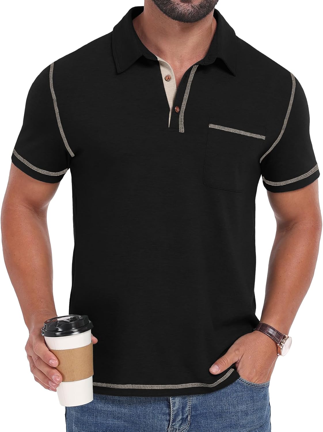 Sailwind Men's Short Sleeve Polo Shirts Casual Summer Classic Collared Golf Shirt with Pocket