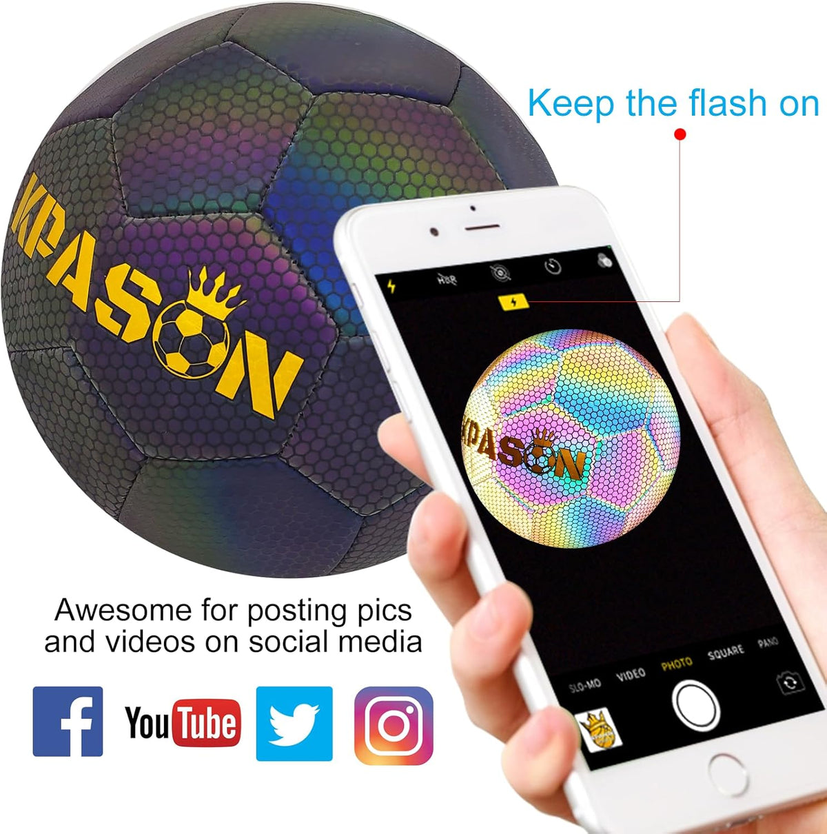 Soccer Ball, Holographic Reflective Glowing Soccer Ball for Men Women Training