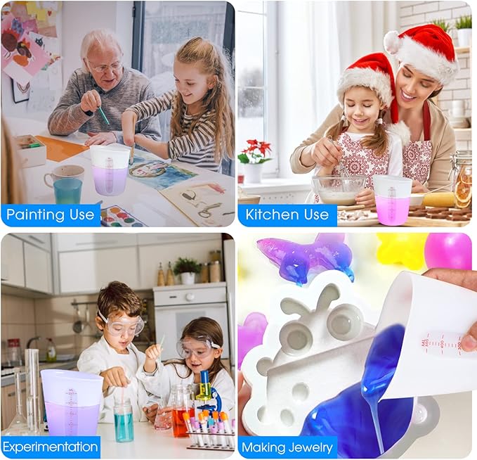 ZUYEE Silicone Measuring Cups (2 Cup + 1 Cup) Flexible Measure Melting Cups for Epoxy Resin Butter, Chocolate Squeeze Pour Baking Cup Dishwasher Safe BPA Free 500/250 ML with Marking Cup/Ounce