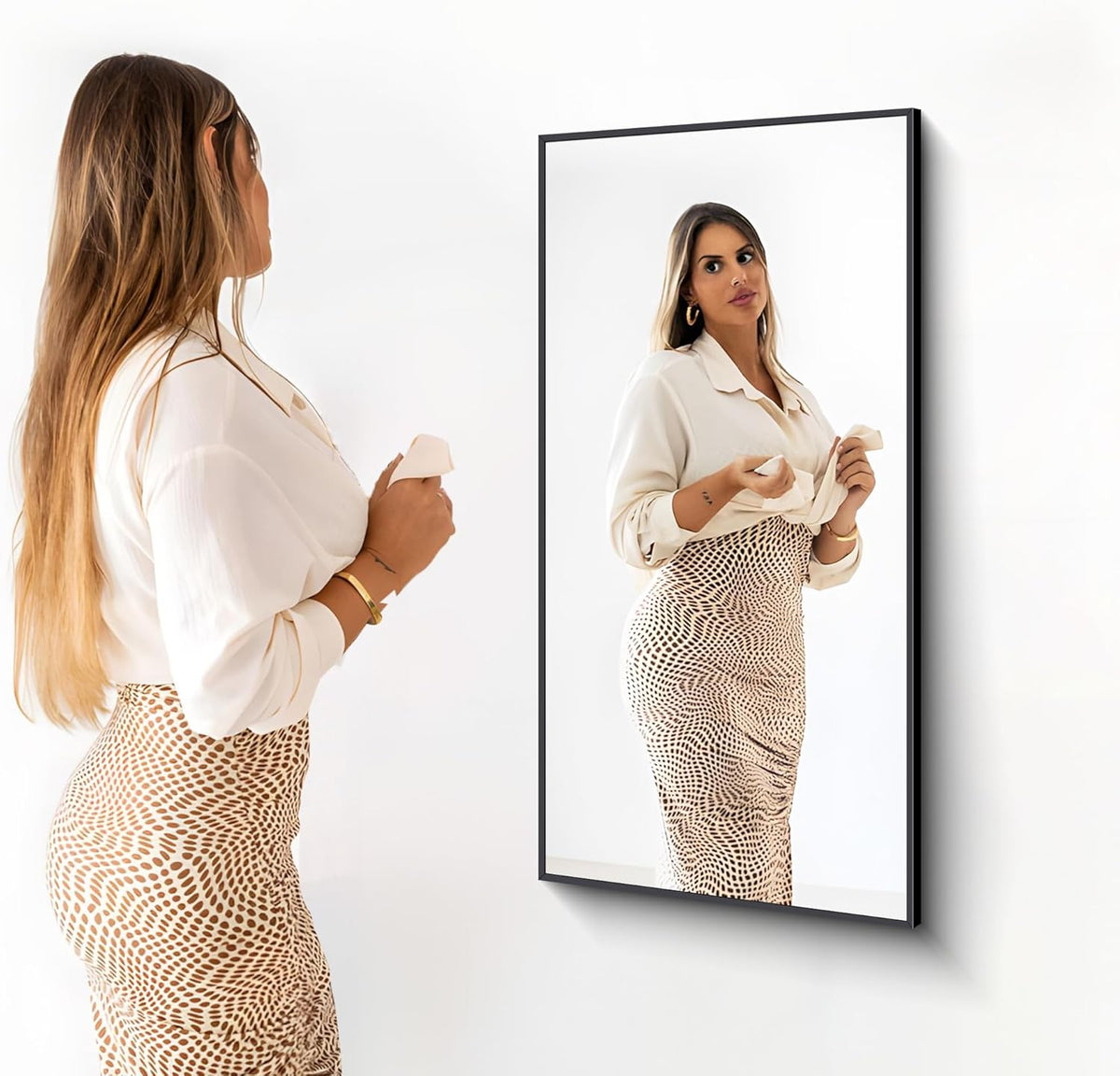 Black Bathroom Mirror for Wall, 24x48 Inch Rectangle Mirrors with Metal Frame, Modern Vanity Wall Mirror Decor for Entryway Hangs, Bathroom Living Room Horizontal or Vertical