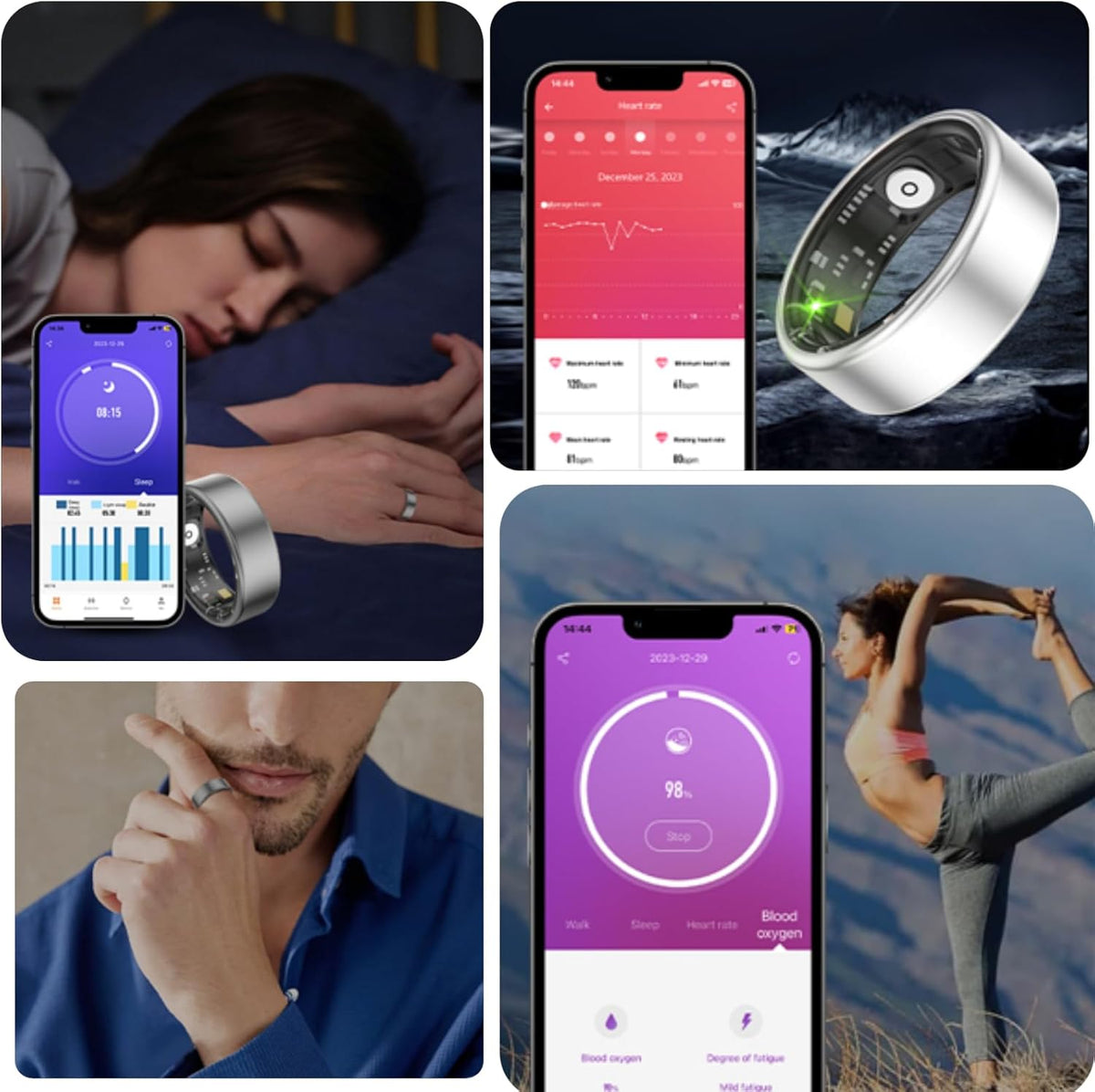 Smart Ring Health Fitness Tracker, Size First with Sizing Kit, Activity & Sleep Tracker/Stress/Heart Rate Monitor, Waterproof Smart Ring for Men/Women, No App Subscription (Platinum, 10)