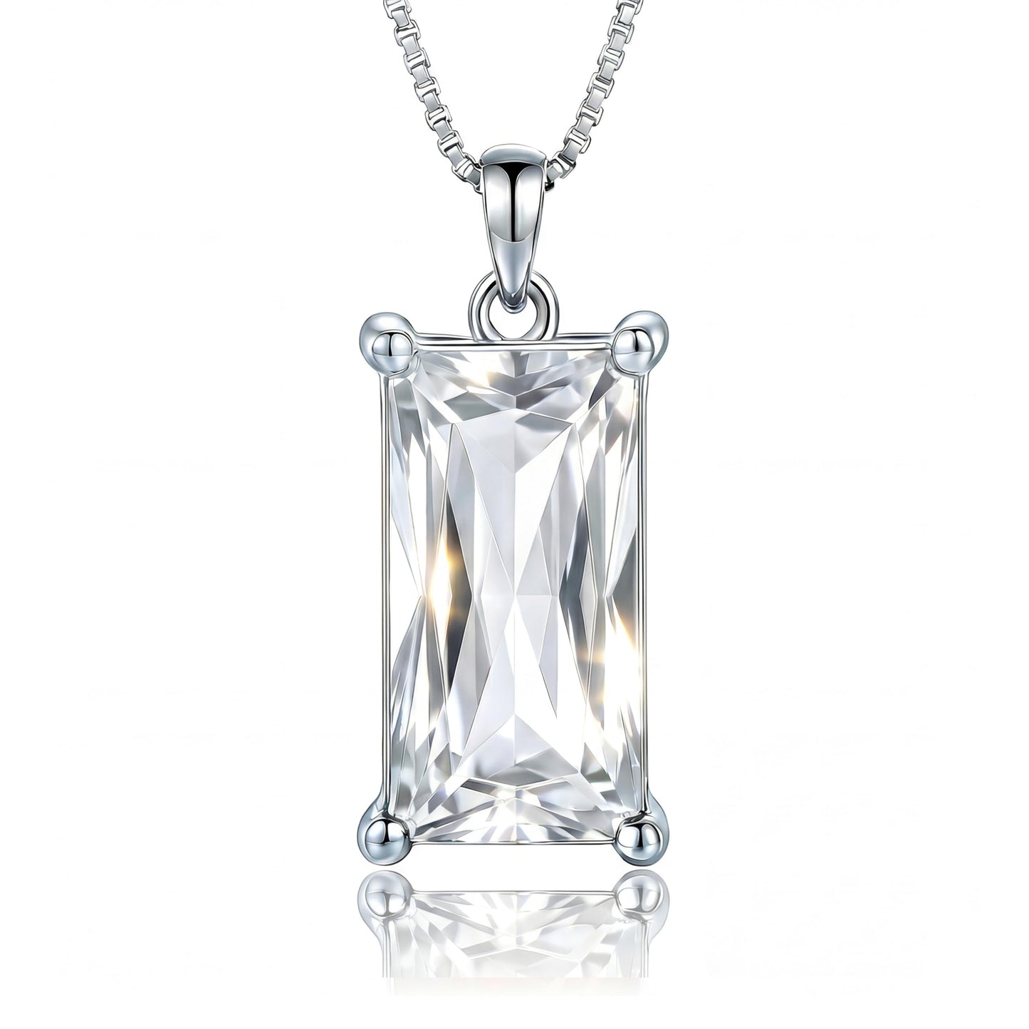 Kuschelkatze 8mm x 16mm Square April Birthstone Diamond Pendant Necklace – Fashion charming Sterling Silver Gift for women