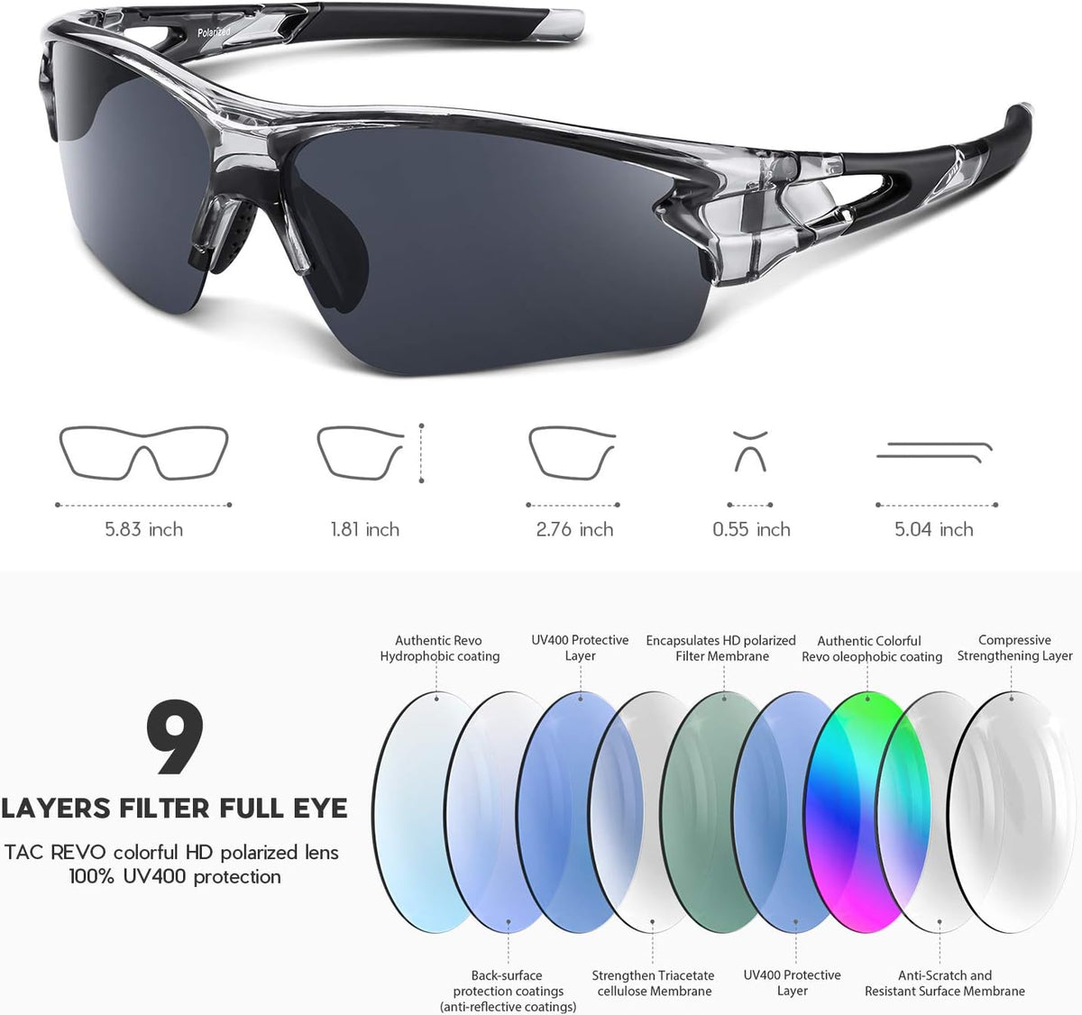 BEACOOL Polarized Sports Sunglasses for Men Women Youth Baseball Fishing Cycling Running Golf Motorcycle Tac Glasses UV400