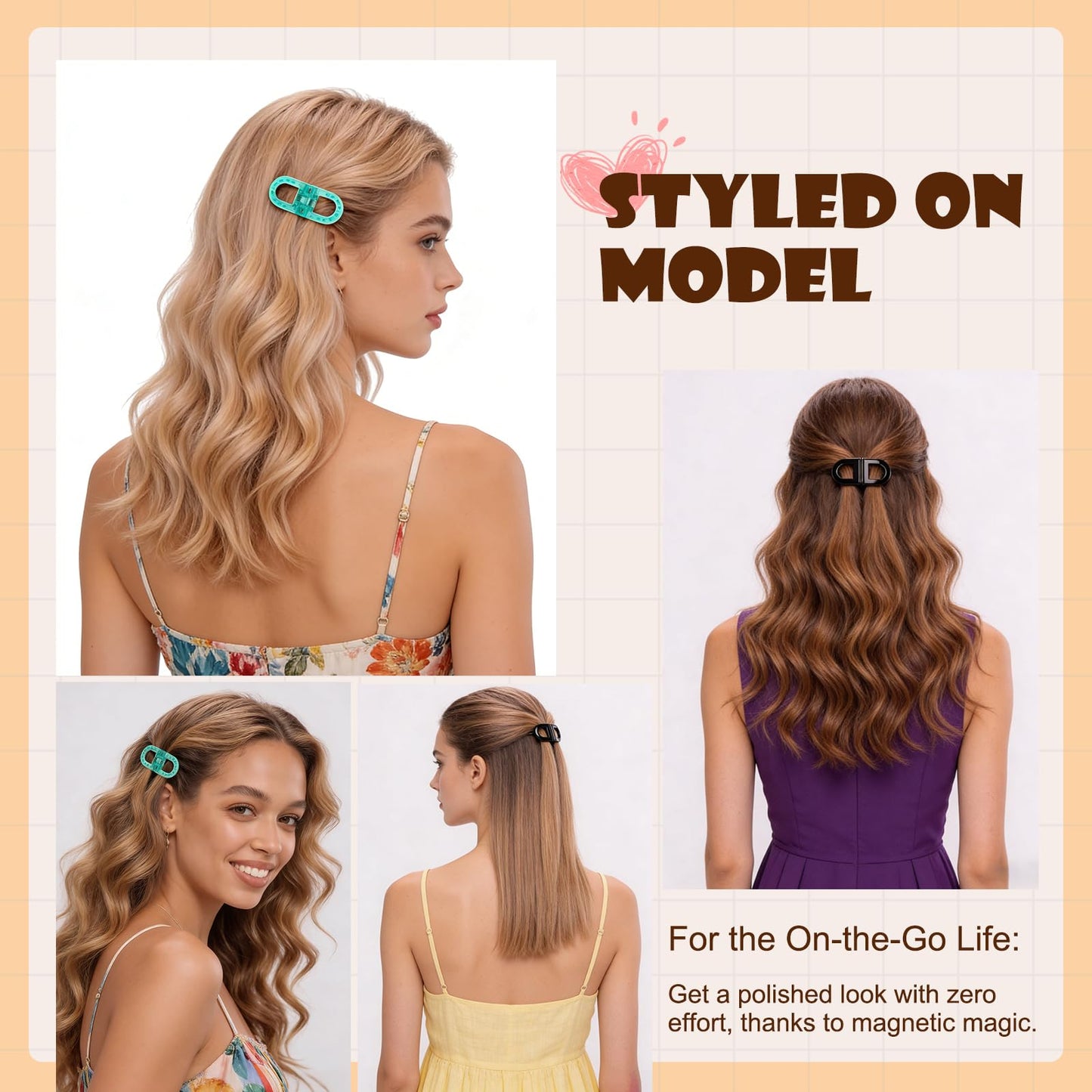 CHAOBANG Magnetic Hair Clips Strong Hold No Slip Styling Clips Gentle No Crease Design Lightweight Portable for Everyday Hairstyles Salon Travel All Hair (Black and Blue)