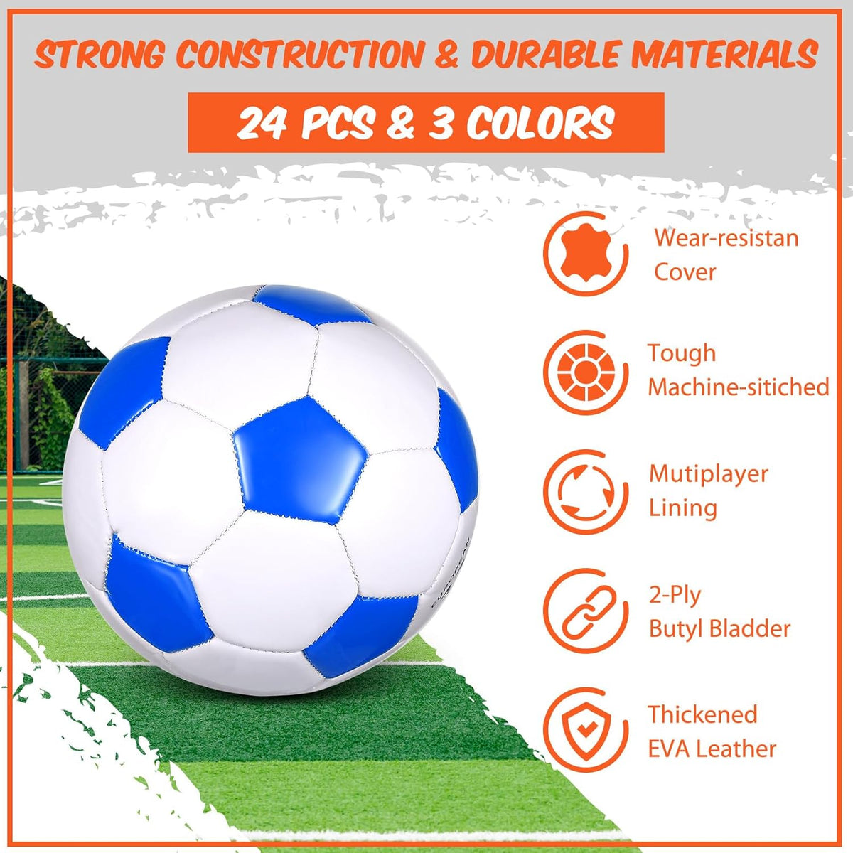 Jenaai 24 Pcs Operation Christmas Deflated Soccer Balls with Pump Bulk Official Size Soccer Ball for Teen Adult Kid Indoor Outdoor Outside Sport Training Party Gift Christian Charity Donation