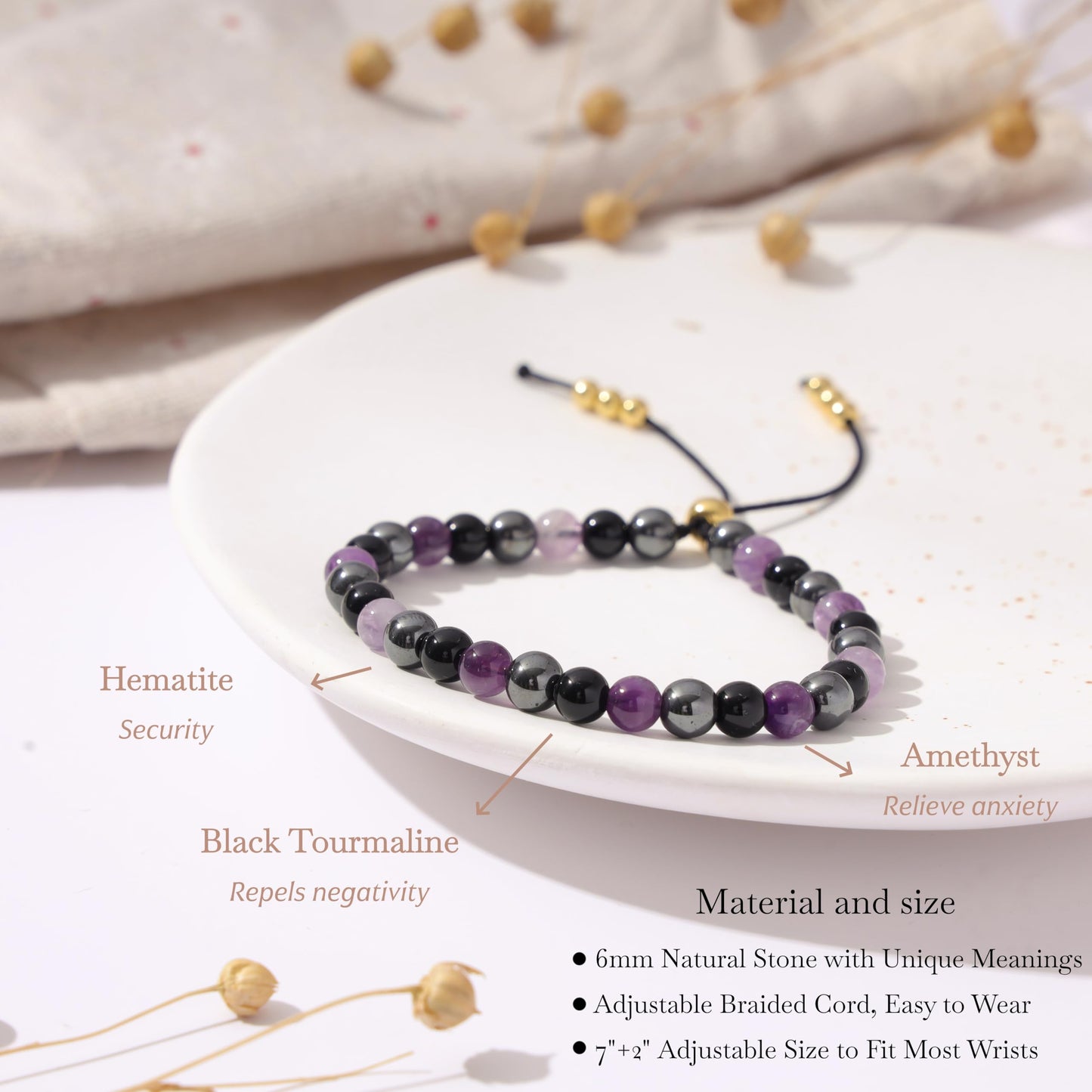 NUKAYAI Empath Protection Bracelet for Women Gifts Healing Emf Crystals Hematite Black Tourmaline Amethyst Jewelry Natural Stones