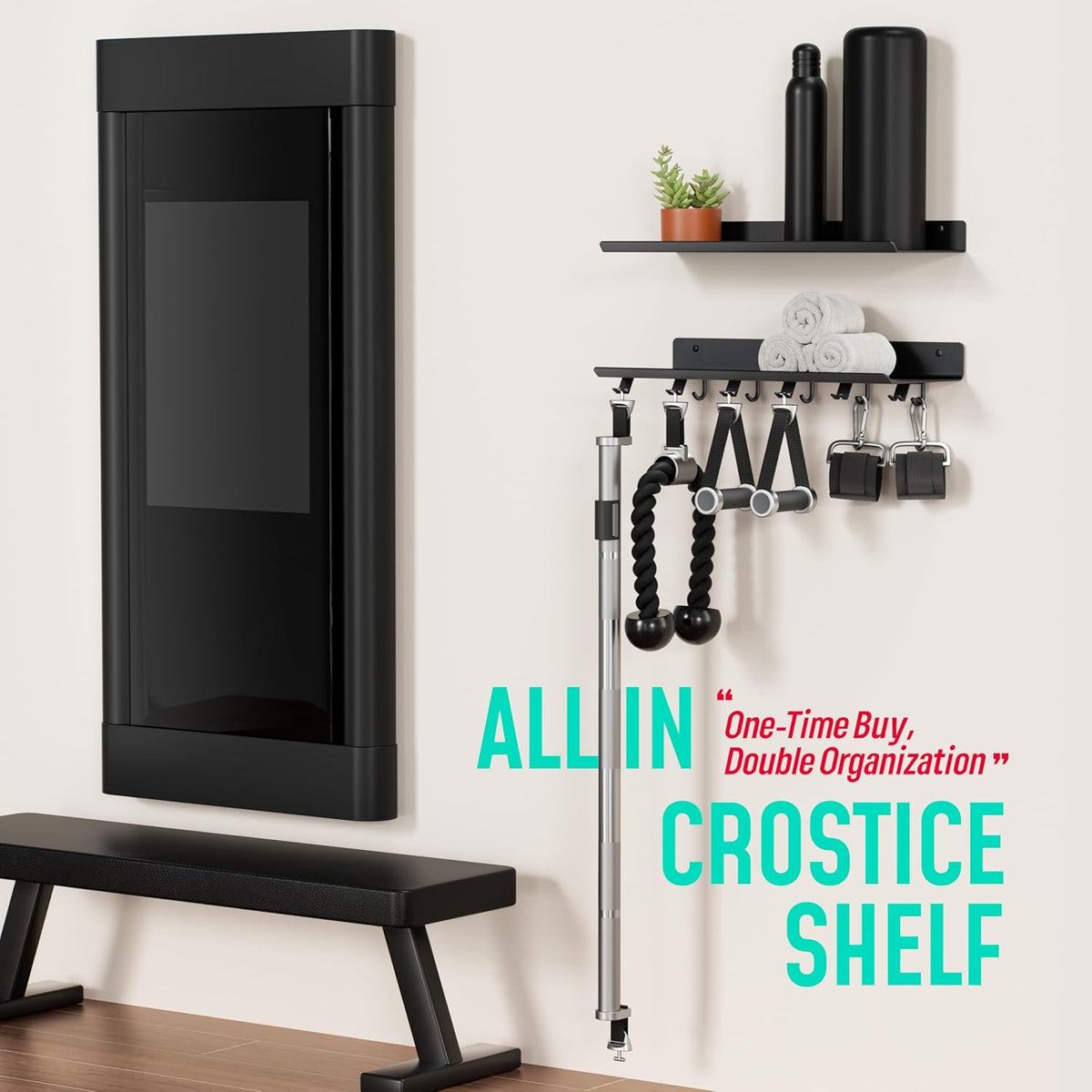 2-Tier Floating Shelf Compatible with Tonal Accessories, Home Gym Storage Shelf, Gym Rack Wall Mount Organizer, Workout Metal Holder, T-Bracket Lock Adapters Hanger, US Patent Holding