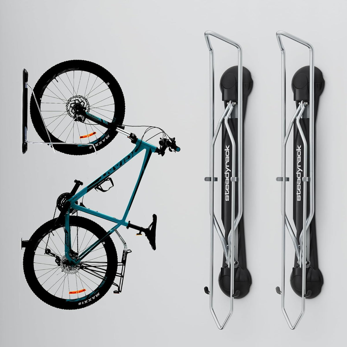 Steadyrack Bike Rack for Mountain Bikes - The Original Wall Mounted Vertical Bike Storage - Fits Wide Tires - Space Saving Pivot Design - Heavy-Duty Steel Rack for Indoor Garage, Apartment or Home Use