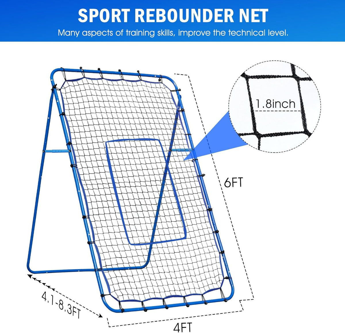 Volleyball Rebounder Net, Soccer Baseball Rebound Pitchback Net, Adjustable Target Practice Nets, Easy Setup Softball Bounce Back Trainer Equipment, Improve Sport Training Skills for Backyard