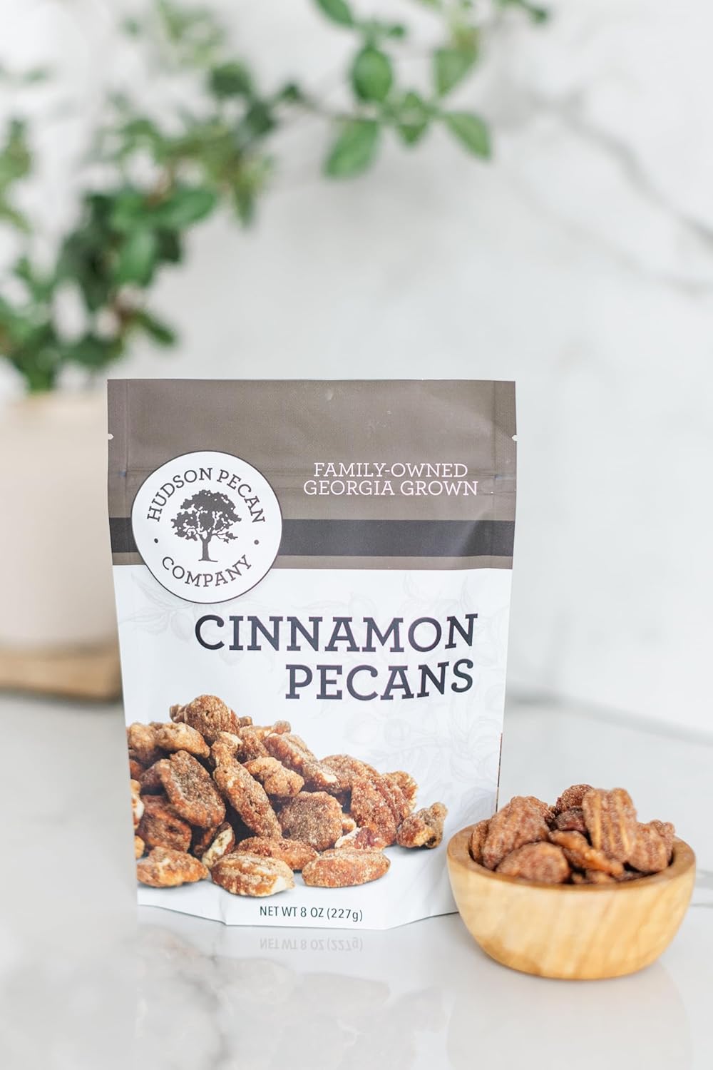 HUDSON PECAN: Cinnamon Pecans Georgia Grown, Family Owned. Cinnamon & Sugar Candy Coated Pecans, Expertly Baked to Perfection, 8oz