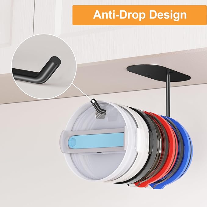 2 Pack Tumbler Lid Organizer, Space Saving Cup Lid Organizer for Yeti/Stanley/Simple Modern Tumbler Lids, Self-Adhesive or Drilling Tumbler Lid Hook for Kitchen Organizers and Storage