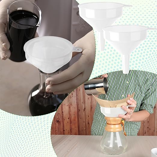 Honeydak 18 Pcs Plastic Funnels 4.7 Inch Wide Mouth Multi-Purpose Funnels with Long Reaching Spout for Filling Bottles Mason Jars Science Lab Use Funnel for Liquid (White)