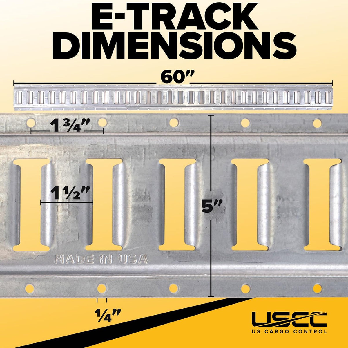 US Cargo Control E Track, Made in USA, 12 Gauge Steel 5 FT Galvanized E Track Rail (6 Pack) Horizontal ETrack Rails for Trailers, Garages, Cargo Vans, 6,000 Pounds Break Strength Per E-Track Slot