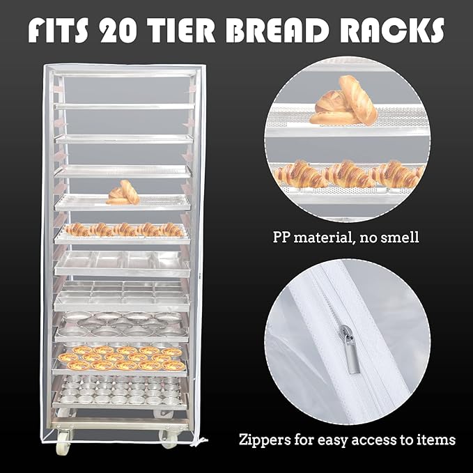 Riakrum 1 Pc Bun Pan Rack Cover Bakers Rack Cover 20 Tier Sheet for Home Kitchen Restaurant Dining Bakery 28" L x 23" W x 61" H (Clear,Peva)