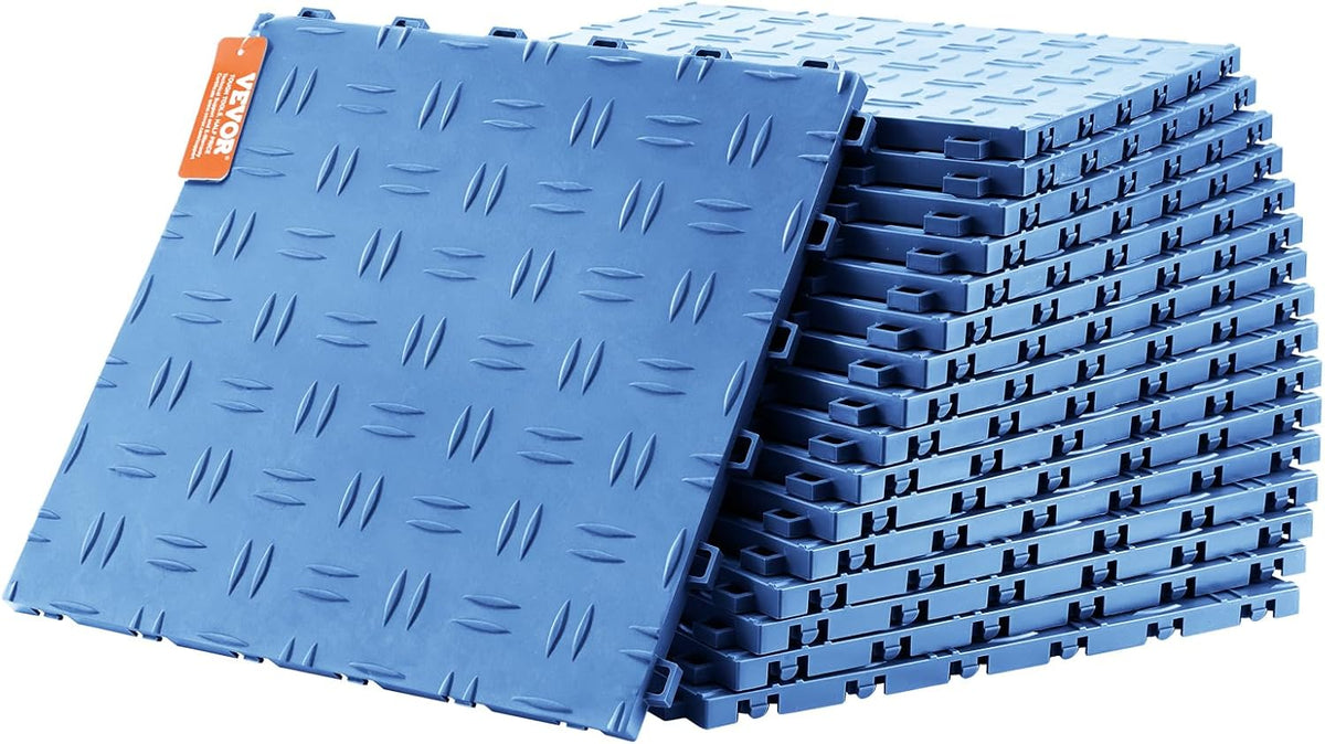 VEVOR Interlocking Garage Floor Covering Tiles, 12 x 12 x 0.53 inch, 25 Pack, Non-Slip Double-Sided Texture, for Basements, Repair Shops, Blue