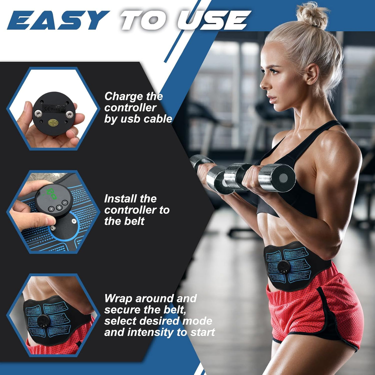 FDA Cleared - MHD TENS Muscle Stimulator - Dual TENS & PMS Functions, 12 Programs for Easy Abs Muscle Stimulation and Activation, Home Gym Use