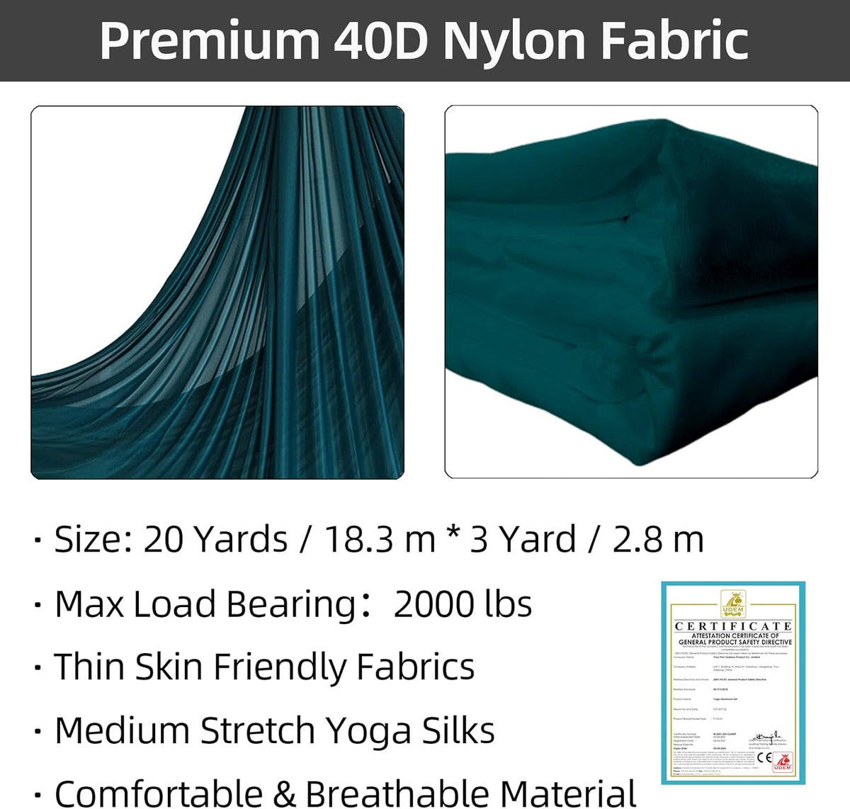 PRIOR FITNESS Aerial Silks Kit Colorful 9/15/20 Yards 40D Nylon Fabric Hammock Set With Hardware & Guide for All Levels Of Aerial Yoga Practice and Acrobatic Flying For Adults Aerial silk