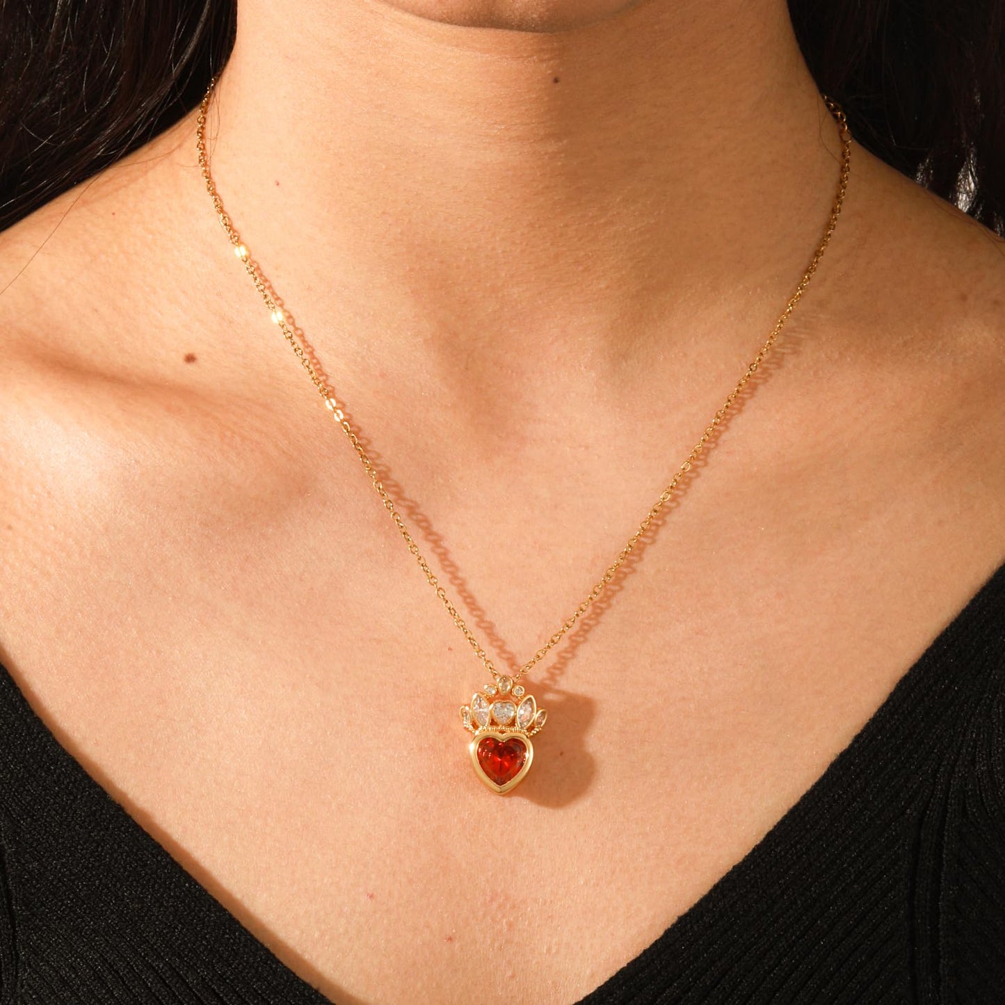 crataly Red Garnet Crown Heart Necklaces for Women-Gold Plated January Birthstone Princess Necklace For Valentine's Day Mother's Day Christmas Birthday Gifts