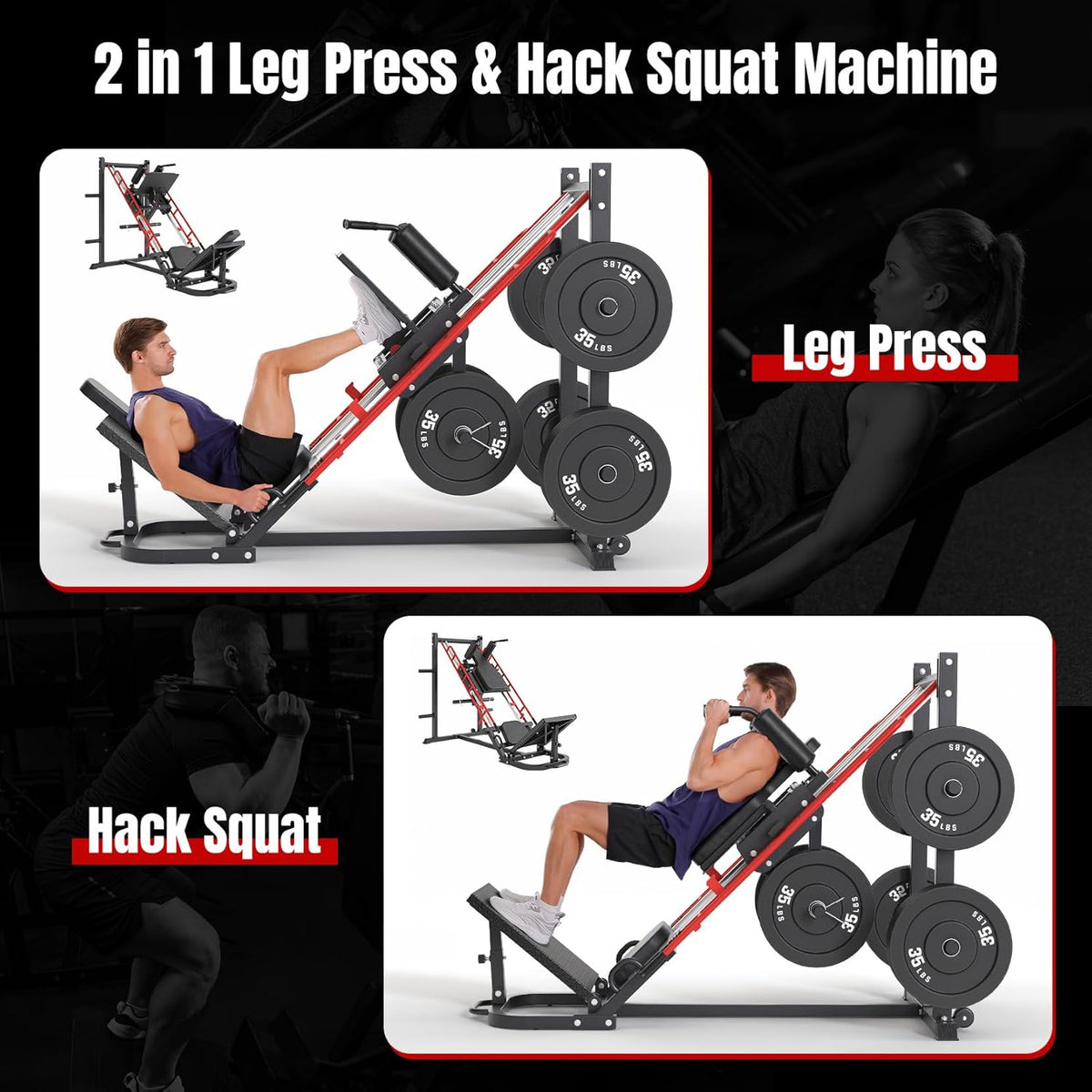 Dripex Leg Press Machine, Leg Press Machines for Home Gym, Professional Leg Press Hack Squat Machine Combo with 4 Weight Plate Storage Holders for Full Lower Body Workout