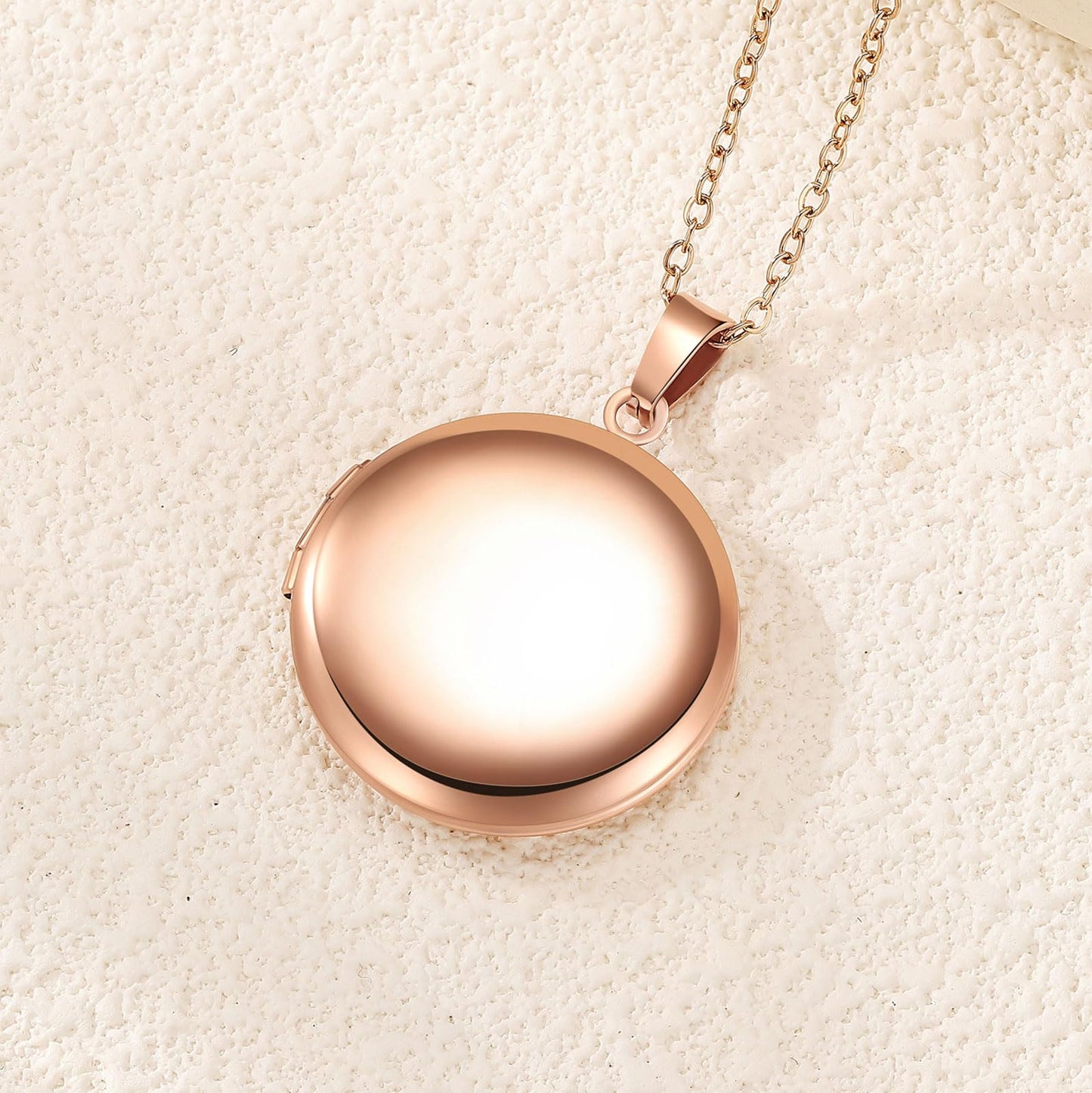 PHOCKSIN Rose Gold Round Lockets Necklace for Girlfriend Locket Necklaces that Holds 2 Pictures Memorial Lockets for Women